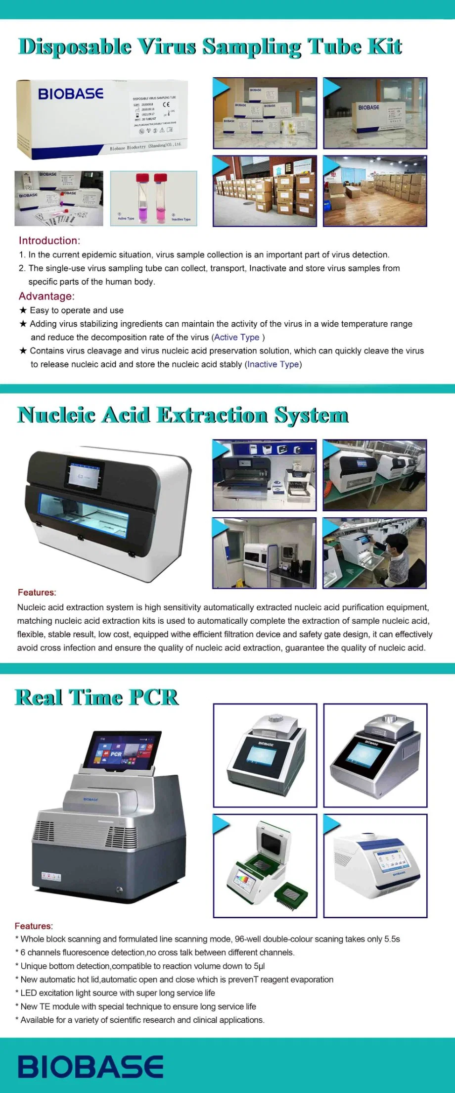 Biobase Real-Time PCR Machine 4 Channels Fluorescent Rt Thermocycler PCR Machine Price