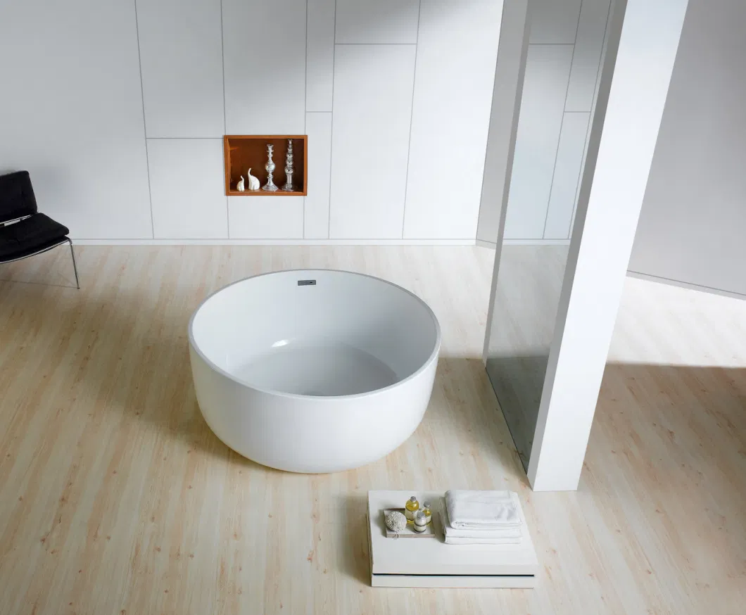 Bathrooms Matt White&Glossy White Round Freestanding Acrylic Bath Tub with Brushed Gold, Brushed Gun Metal Floor Mounted H59 Brass Tap Shower Mixer